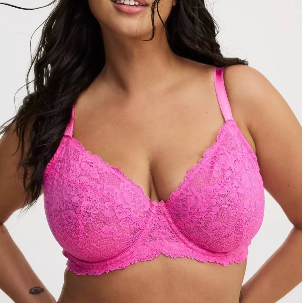 Torrid Curve Full Coverage Unlined Bra Lace Underwire Womens 44C Coral Pink Sexy